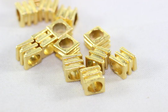 Gold Plated Striped Cubic Beads, Golden Square Beads, Spacer Brass Cube Beads 6mm, Jewellery Making