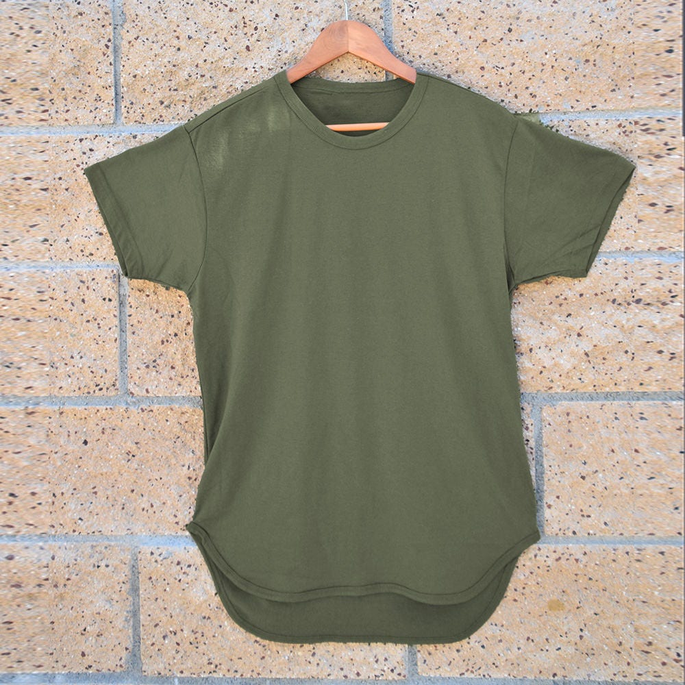 Fashionable Premium Cotton Poly Blend Short Sleeve Scoop Tee For Men - Olive Stylish Streetwear Brand New