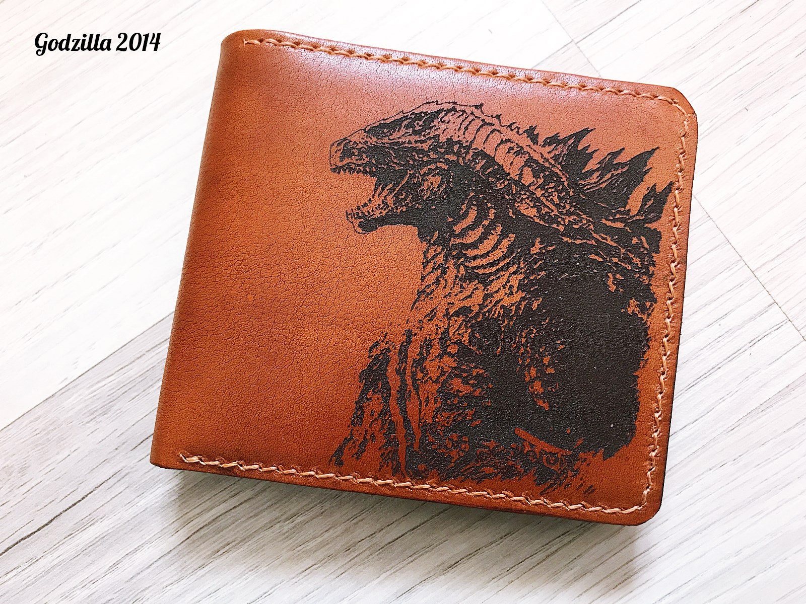 Godzilla Personalized Leather Men Wallet, Anniversary Present, King Of The Monster Customized Father's Day Gift Idea For Him 2021