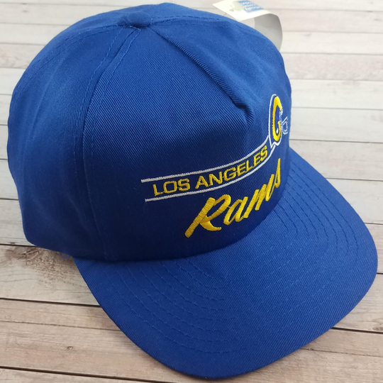 Brand New Vintage 1990S Los Angeles Rams Nfl Football Annco Split Bar Script Blue Snapback Hat in Nice Condition Nwt With Tags Osfa