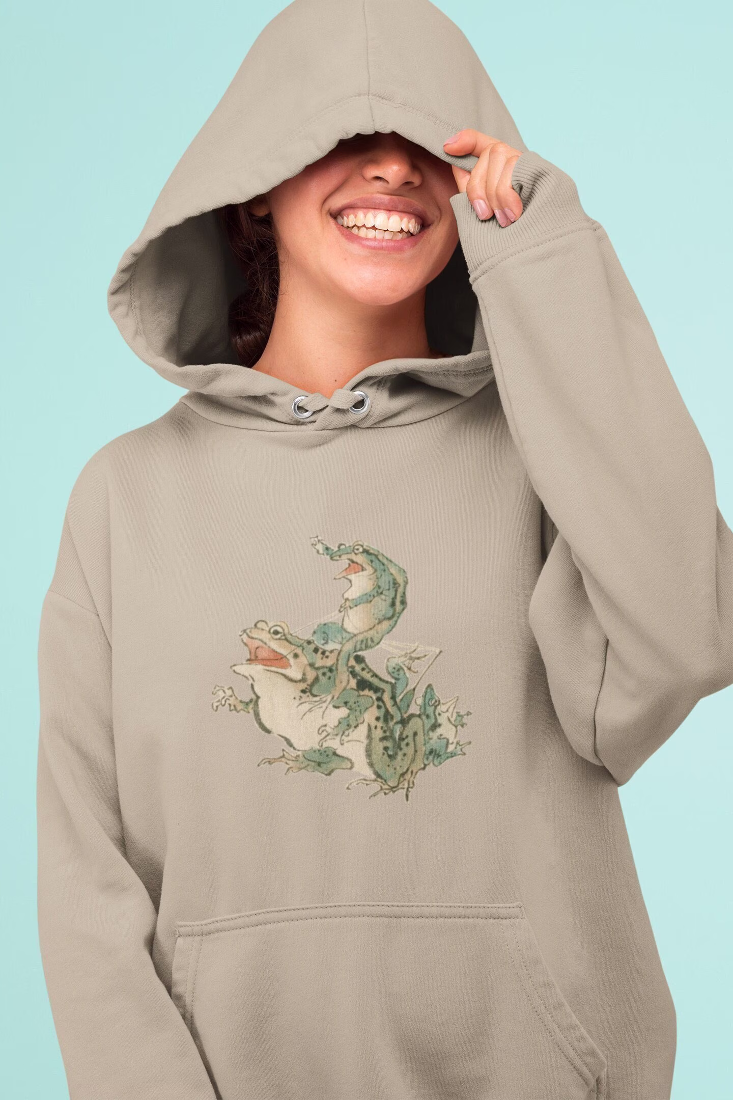Frog Hoodie, Heavy Blend Hooded Sweatshirt, Kawanabe Artist, Anthropomorphic, Japanese Art, Lovers, Gift, Comfy Sweater