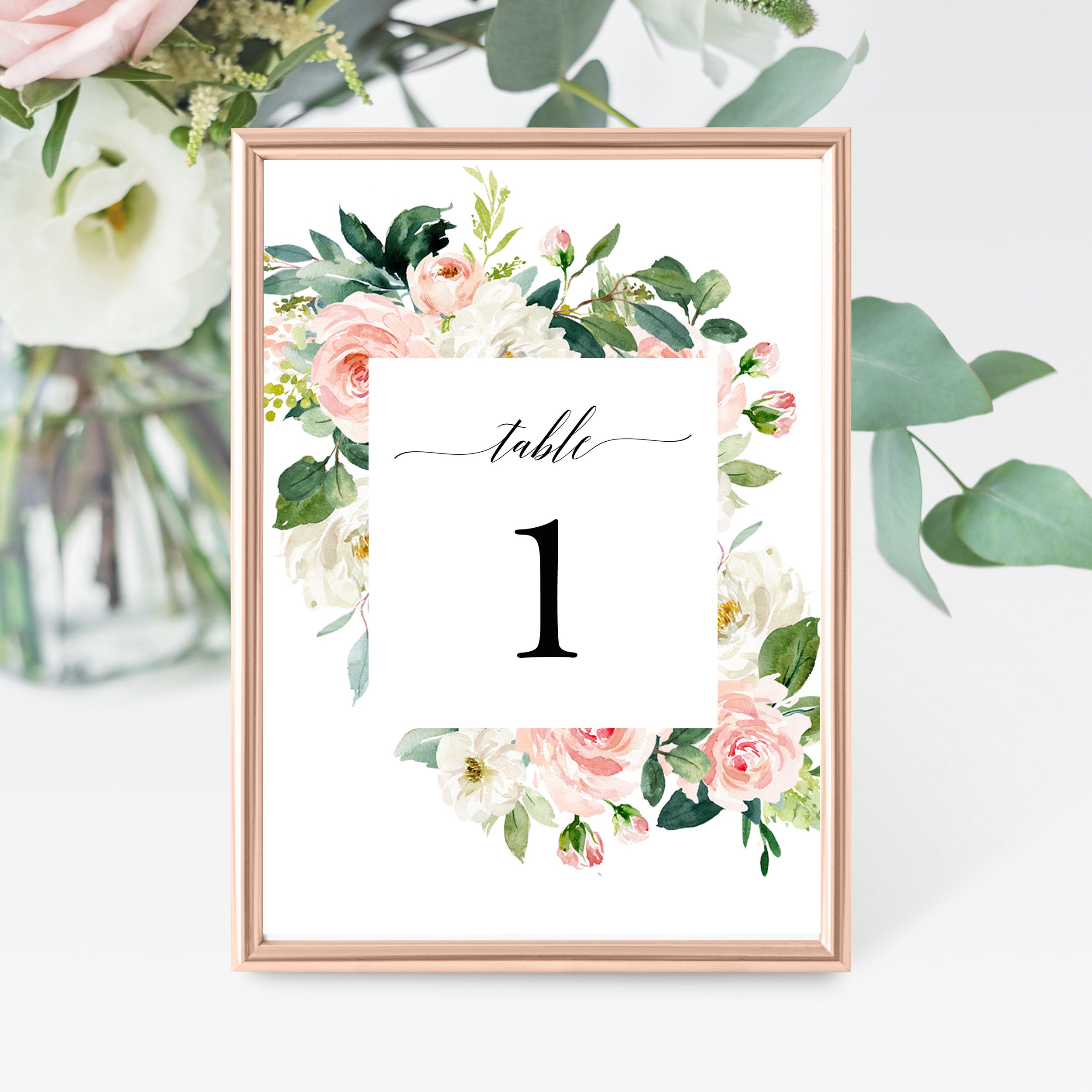 Blush Floral Table Number Cards 5x7 Printed - Elegant Sophia Collection