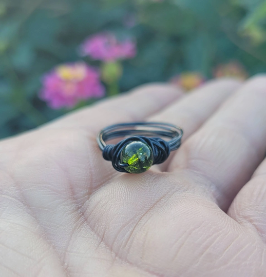 Peridot Crystal Ring, Wire Wrapped Peridot, Boho August Birthsone, Rings Jewelry