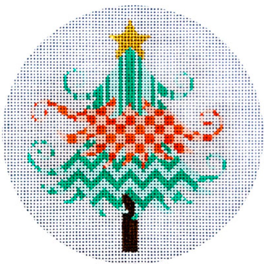 Needlepoint Handpainted Jp Christmas Tree Peach & Turquoise 4.5 - Free Us Shipping