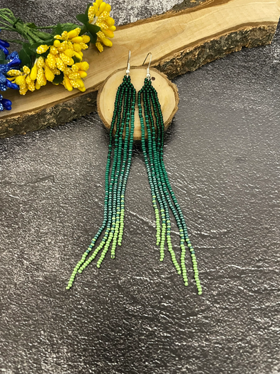 Long Green Beaded Earrings Native Boho Statement Gift For Her Drop Fashion Cute
