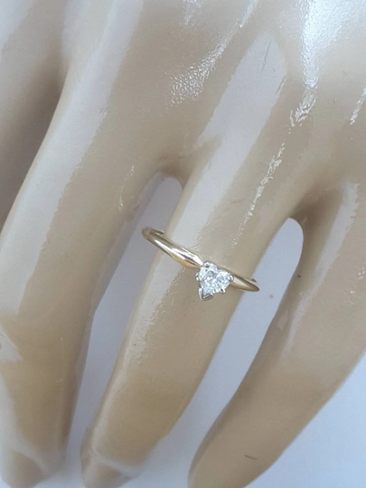 Heart Diamond Engagement Ring Solitaire Genuine Diamond. 25 Ct. Shaped 14K Gold Finger Size 8 1/2 Free Sizing Vintage Like New