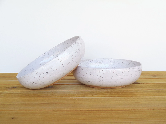Ceramic Pasta Bowls in Glossy White Glaze, Rustic Stoneware Pottery, Dinner Salad - Set Of 2