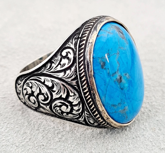 Turquoise Stone Silver Ring, 925 Sterling Mens Signet Ring. Free Express Shipping