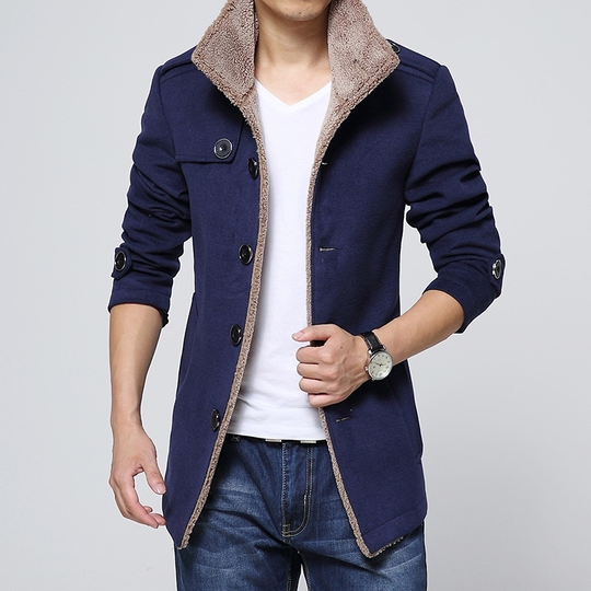 Winter Jackets Mens Casual Men Blends Fleece Warm Windbreaker Coats Men Jackets Clothing Fashion Bomber Jacket Men Coat Solid - blue, l