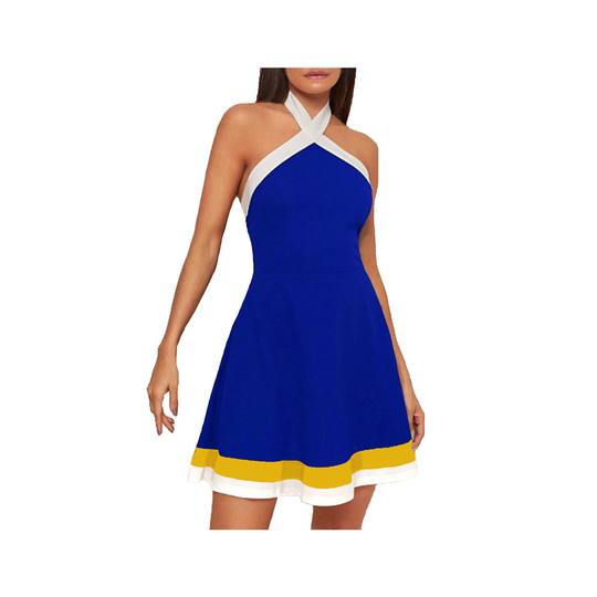 Blue & Yellow Halter Skater Dress
