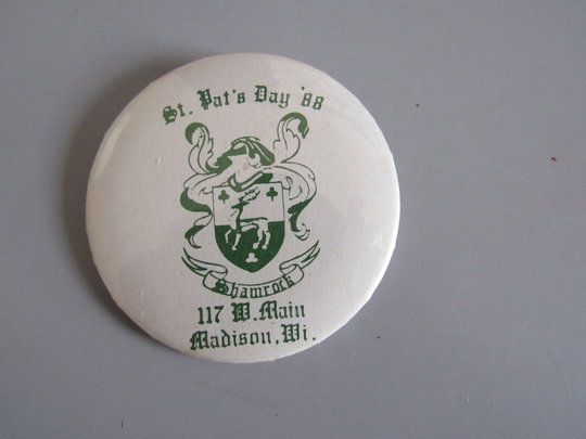Vintage St. Pat's Day "88 Madison, Wisconsin Pinback Button 1988 Free Shipping