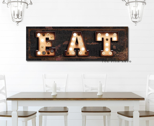 Eat Sign Marquee Kitchen Decor Canvas Print Letters Gift For Mom Rustic Farmhouse Signs Vintage Industrial Modern