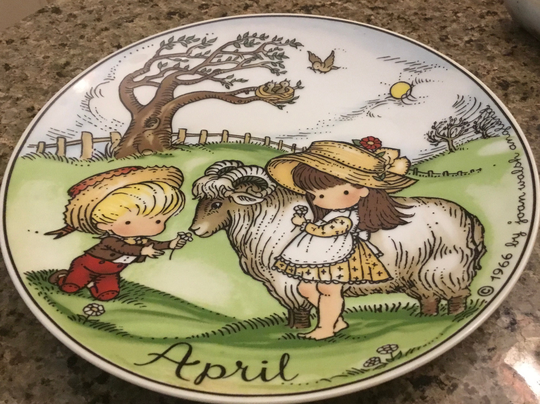 Collectible Vintage Joan Walsh Anglund April Decorative Plate, Aires The Ram Zodiac Sign, Collector Made in West Germany, 1966