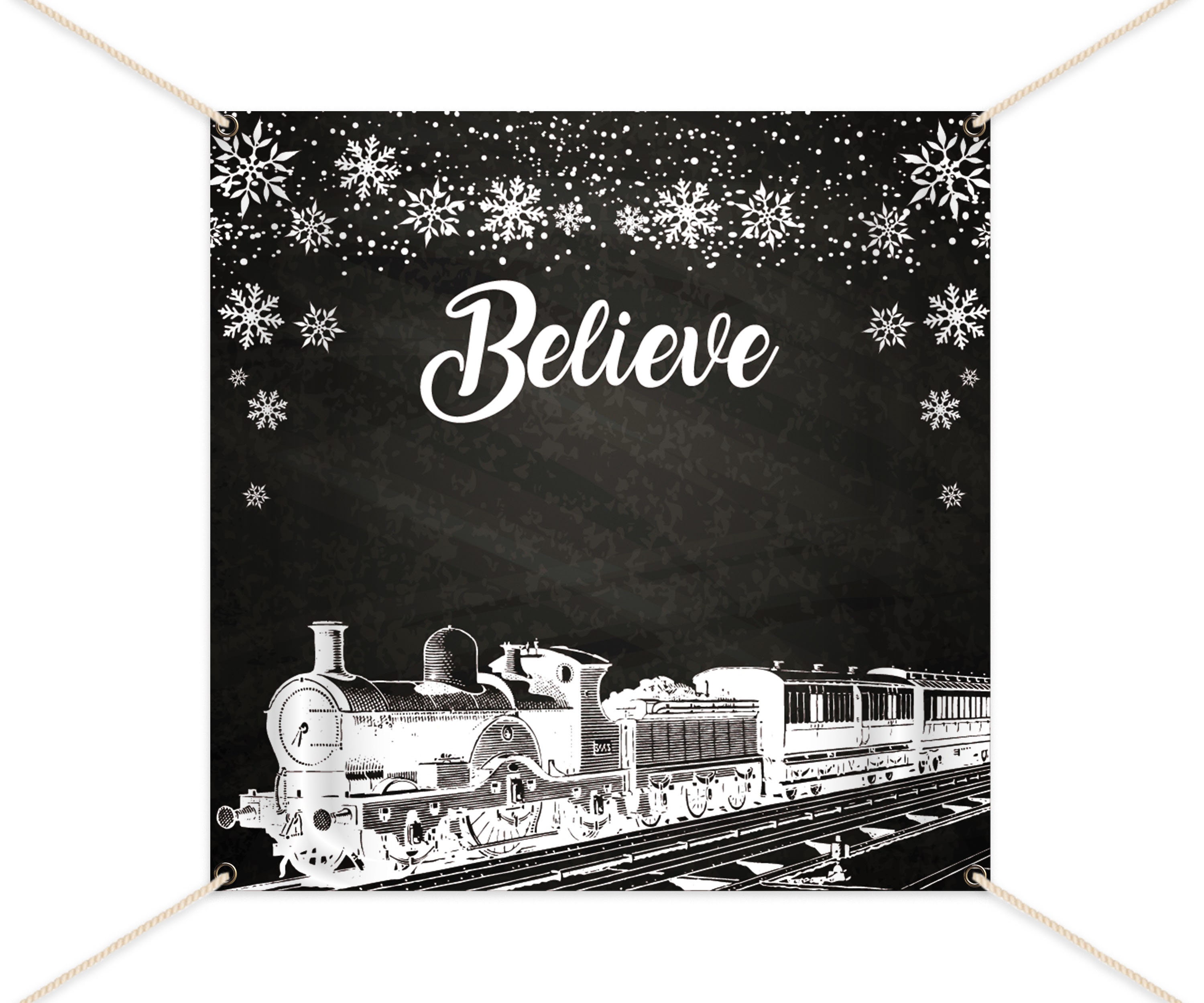 Christmas Party Backdrop , Believe Photo Booth Backdrop, Train Step & Repeat Printed Or Printable File Bwd0022