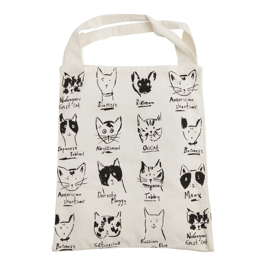 Large Black And White Illustrated Cats Canvas Tote Bag: Black/White - Cotton by World Market