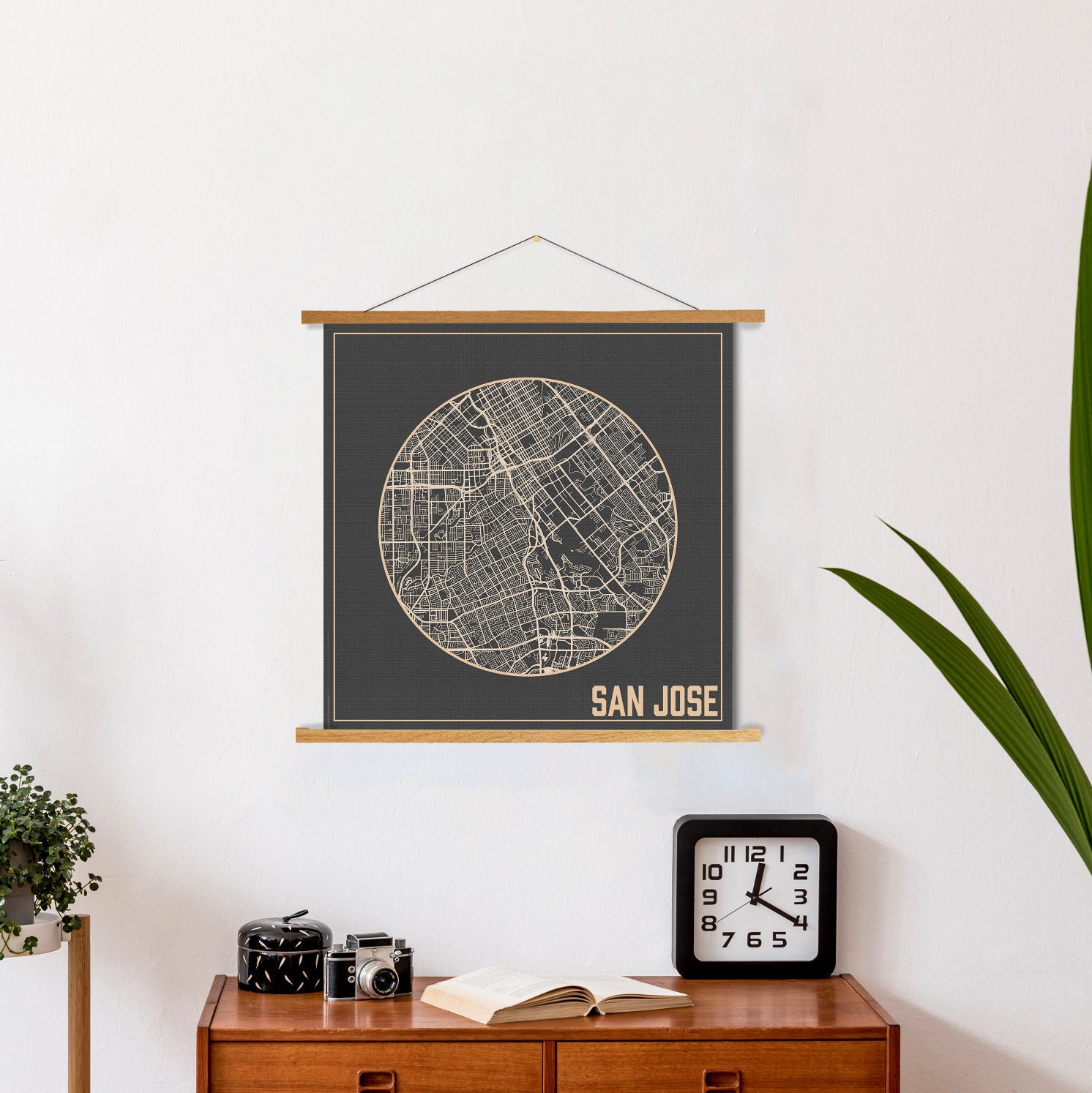 San Jose California Square Street Map Print | Hanging Canvas Of Printed Marketplace