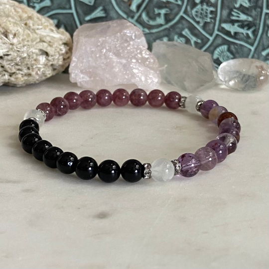 Empath Protection Bracelet. Super Seven, Black Tourmaline & Lepidolite. Negative Energy Protection. Anxiety Support. 6mm Gemstone Bracelet