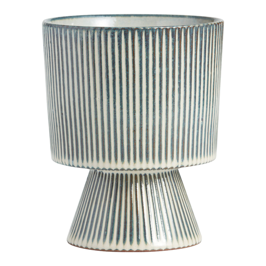 Indigo Blue and White Striped Pedestal Planter: Blue/White by World Market