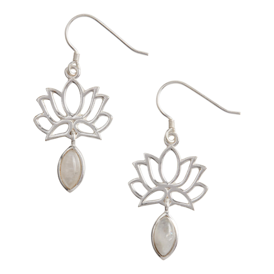 Silver Semiprecious Moonstone Lotus Drop Earrings by World Market