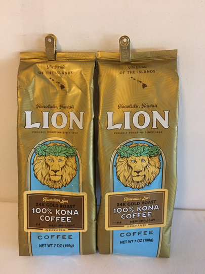 2 Bags 100% Kona Coffee Lion Ground 7 Oz Ea Bb 12/2023 With Free Shipping