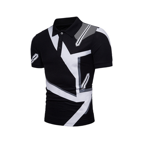 Men's T-Shirt Black White Short-Sleeved Cotton Blended Polyester Casual Geometric Print POLO Shirt Fit For Men Clothing - black, xl