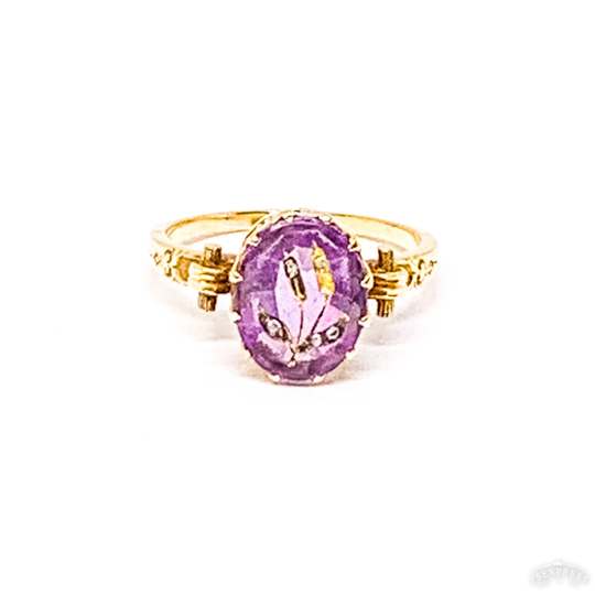 Vintage Amethyst Beautiful Engraved Ring