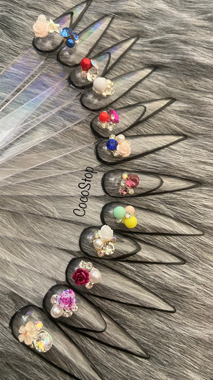24 Pieces/Box 12 Styles Nail Jewelry Charms Flowers Rhinestone 3D