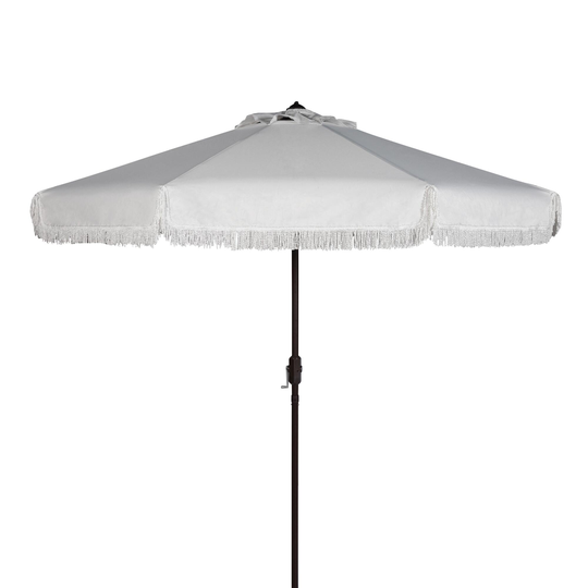 9 Ft Tilting Patio Umbrella with Fringe: Blue - Fabric by World Market