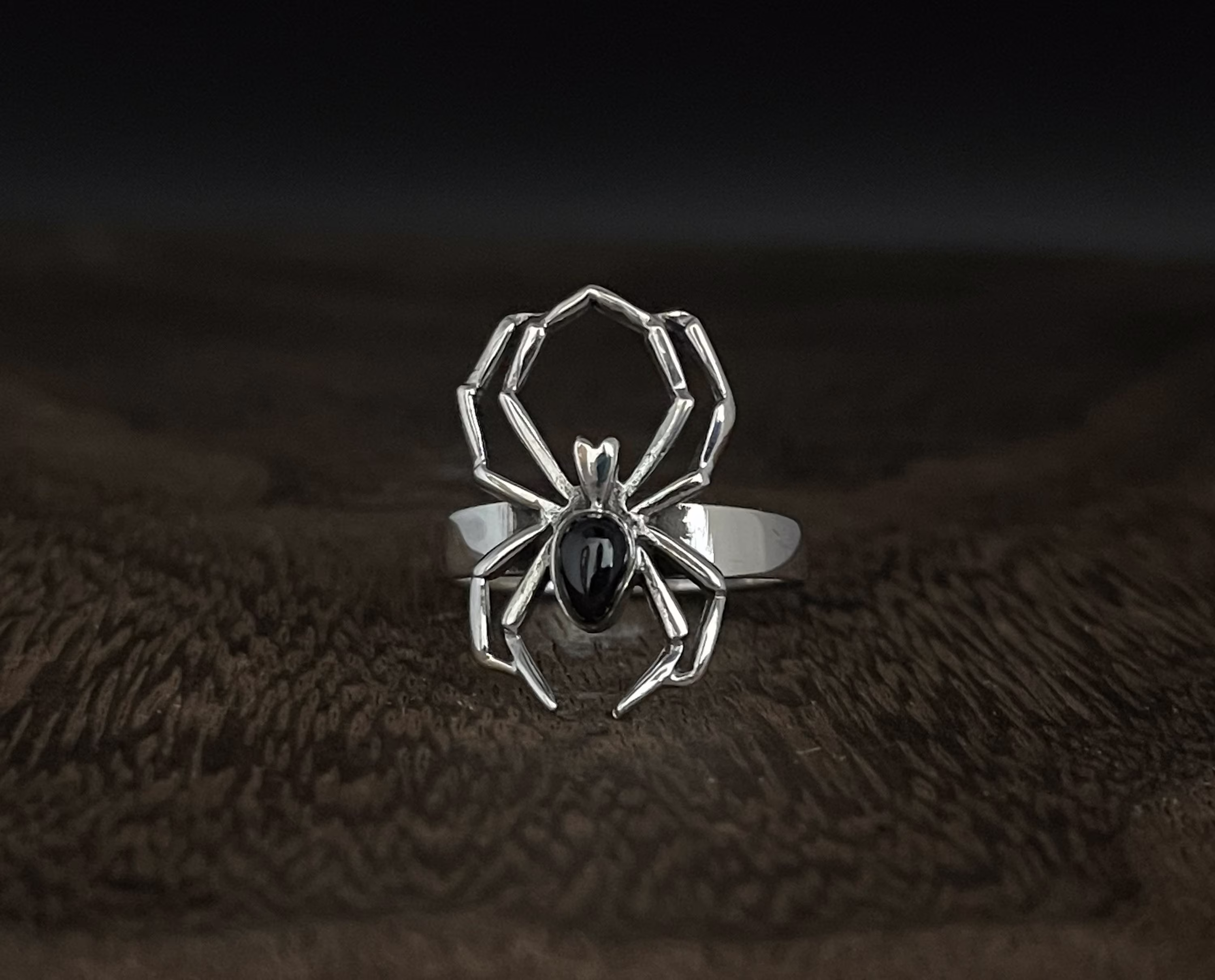 Silver Spider Ring With Onyx // 925 Sterling