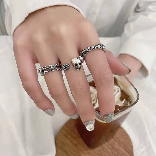 Small Skull Ring, 925 Sterling Silver Skeleton Gothic Punk Vintage Adjustbale Gift For Her, Him