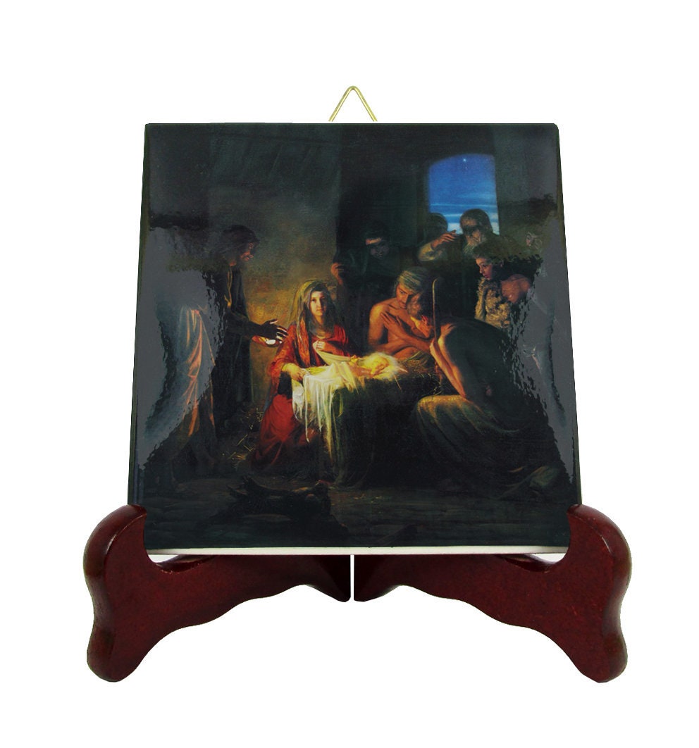 The Birth Of Jesus - Christmas Gift Nativity Religious Art Christian Icon Ceramic Tile Catholic Gifts Holy Family