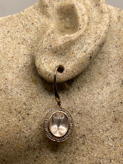 Vintage Rose Quartz Gold 925 Sterling Silver Dangle Earrings