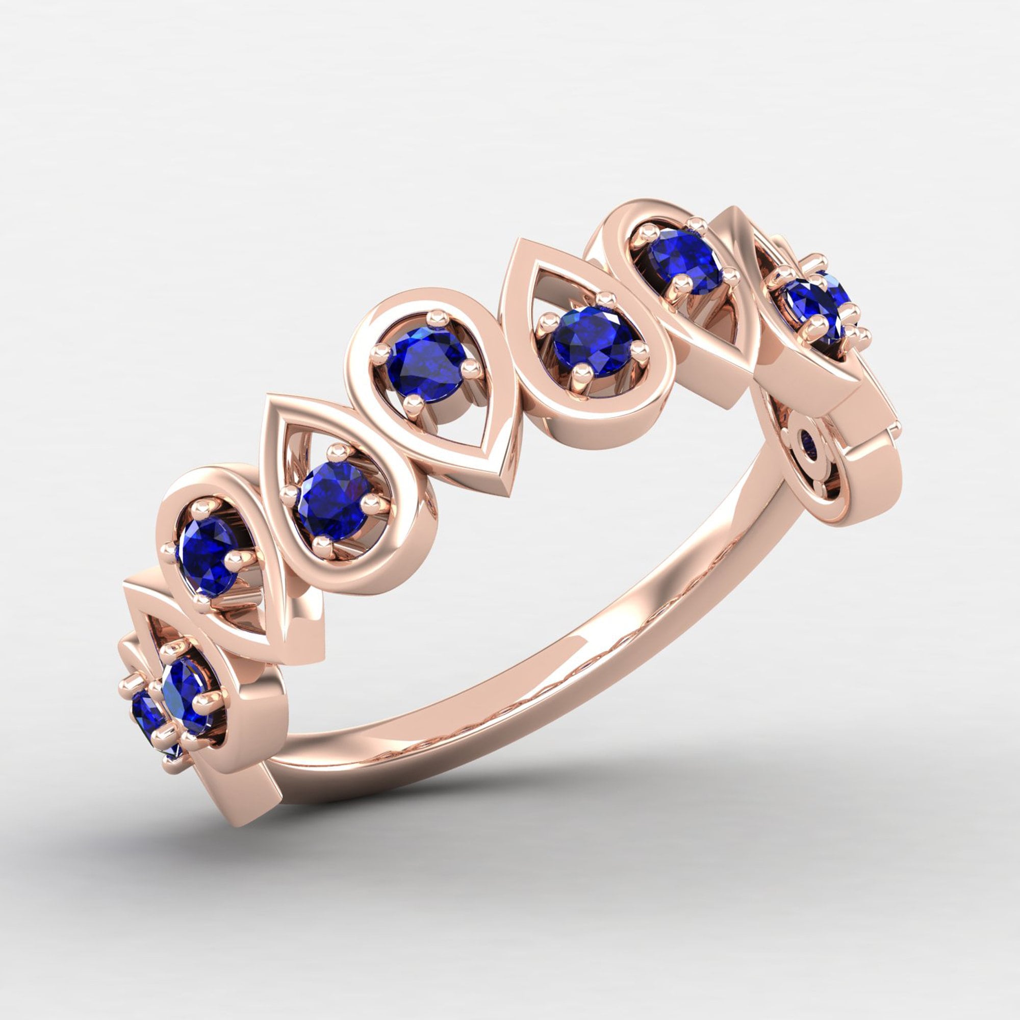 Sapphire Ring, Dainty Solid Gold 14K Promise Art Deco White Gift For Her