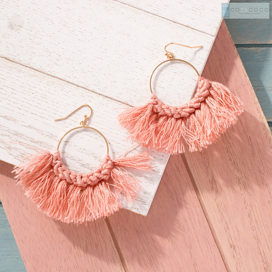 Macrame Fan Tassel Earrings, Statement Fan Xl Large Hoop Bridesmaid Gifts, Unique Gifts