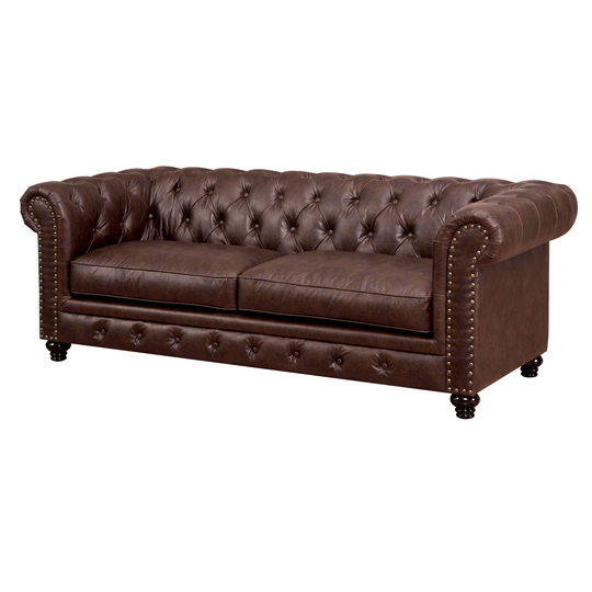 Furniture of America San Pierre Casual Brown Polyester/Blend Sofa | IDF-6269BR-SF