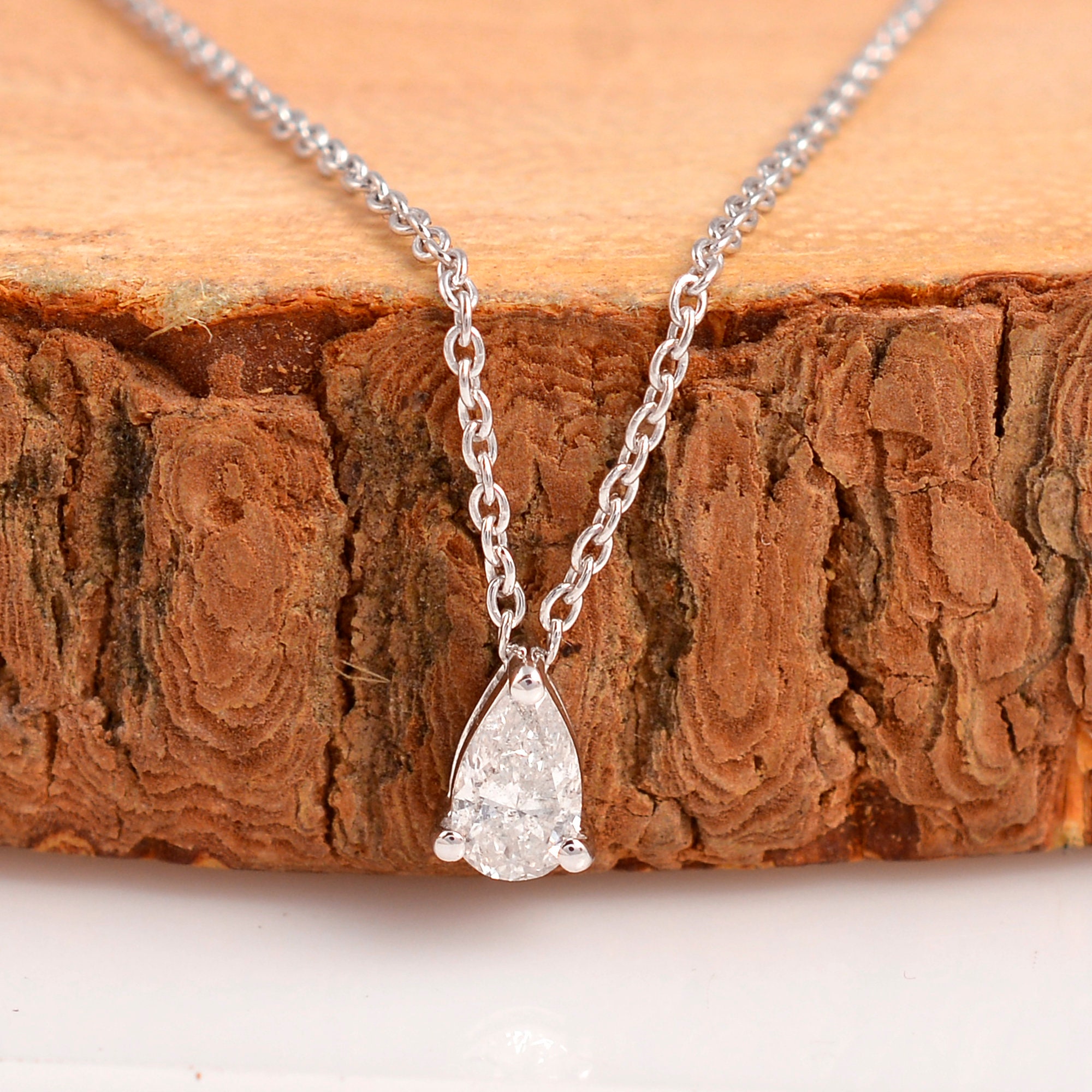 Gift For Women/Si Clarity Hi Color Solitaire Pear Diamond Charm Handmade Pendant 14K White Gold Fine Jewelry Supplies Birthday Gifts