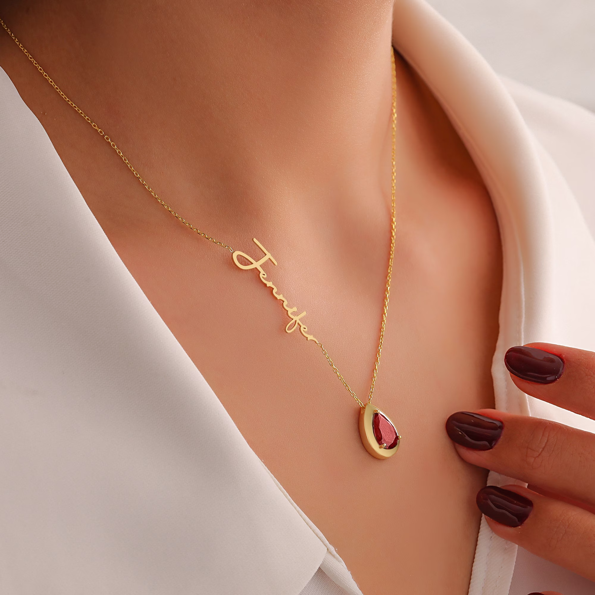 Minimalist Garnet Birthstone, Personalized January Gemstone Name Necklace, Christmas Gifts For Her, Handmade Necklace With Birthstone