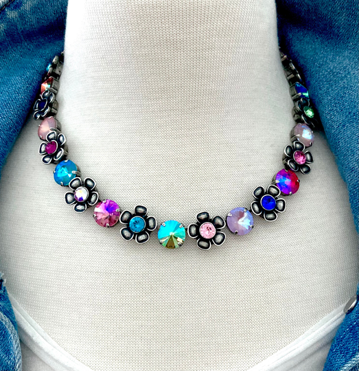 Retro Floral Genuine Austrian Crystal 12mm Necklace
