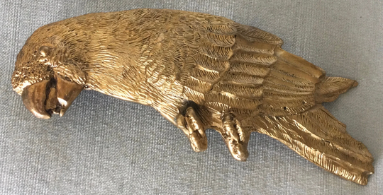 Massive 7" Parrot Sculptural Animalier Belt Buckle Gold Metal Vintage Designer Couture Runway Big Statement Animal Large Huge Feathered Bird