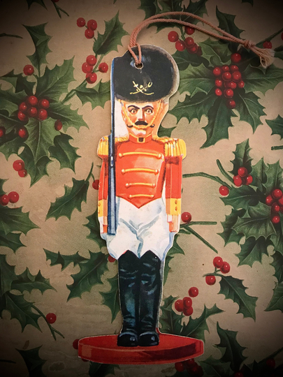 Antique Toy Soldier Cut Out Old Collectible Christmas Gift Tag Double Sided Card Tree Ornament 1920S Era Vintage Holiday Decor Display Prop