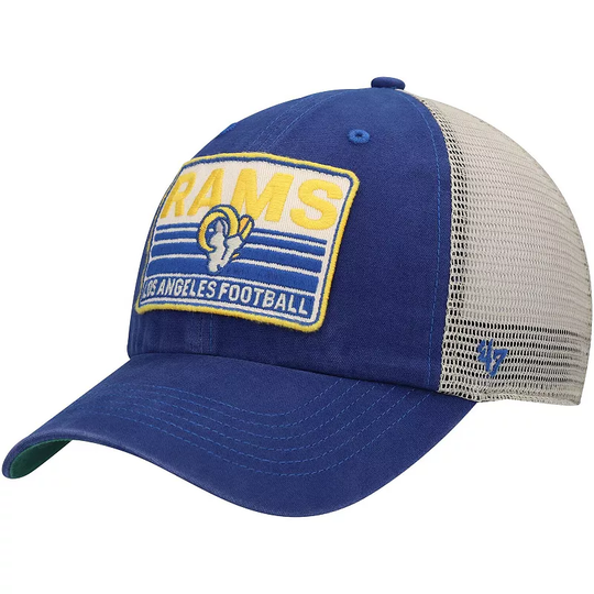 Men's '47 Royal/Natural Los Angeles Rams Four Stroke Clean Up Snapback Hat, Blue