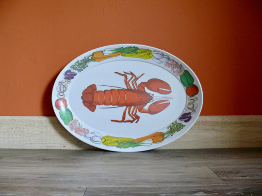 Lobster Seafood Clambake Melamine Serving Platter, Vintage Oval 21" Brookpark Tray, Outdoor Dining Grilling Plate, Coastal Living Decor