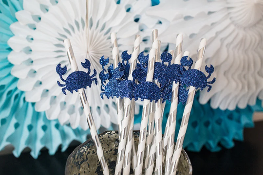 Blue Crab Party Decorations. Boil Straws. Birthday Baby Shower Decor