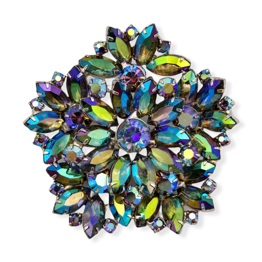 Blue Rhinestone Brooch, Massive Aurora Borealis Brooch