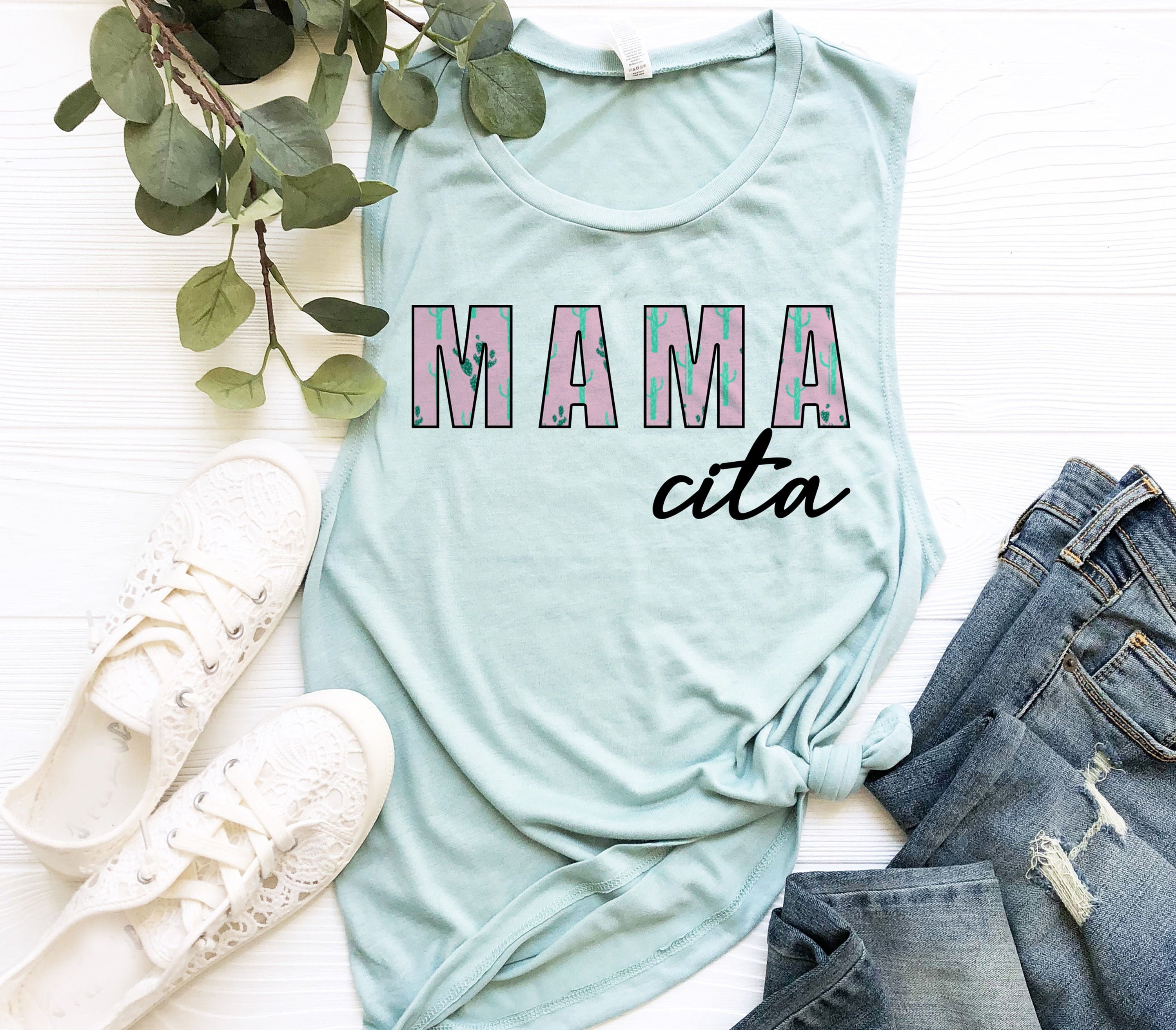 Mama Cita Cactus Print Trending Tank Top For Women Motherhood Momlife Mom Gift Mamacita Shirt