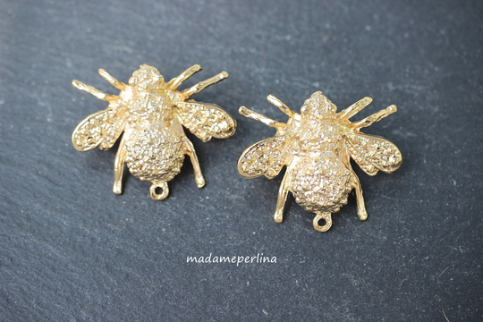 Earrings Posts For Beading Bee Studs 1 Pair Connectors 24K Gold Plated Bug Turkish Jewellery Supply Mdla0873B