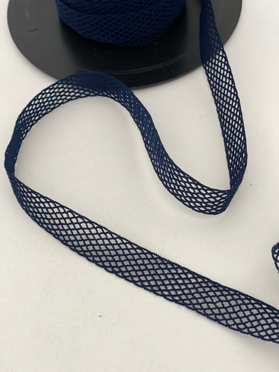 5/8" Stretch Fishnet Mesh Illusion Elastic Reversible Trim, Navy Trim, Striping, Belting, Bands, Costumes