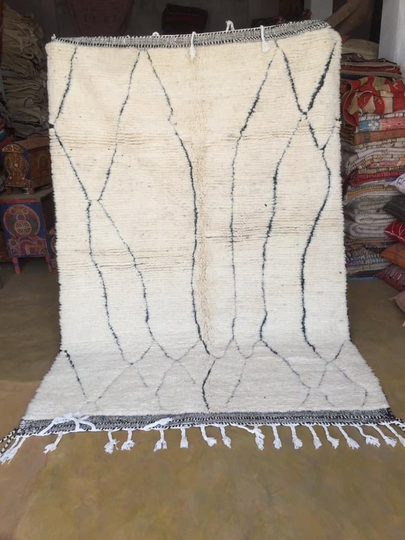 Extra Beni Ourain Rug 5x8, Rugs Vintage Rug, Hand Made Sheepskin Morrocan Off White Abstract Shag