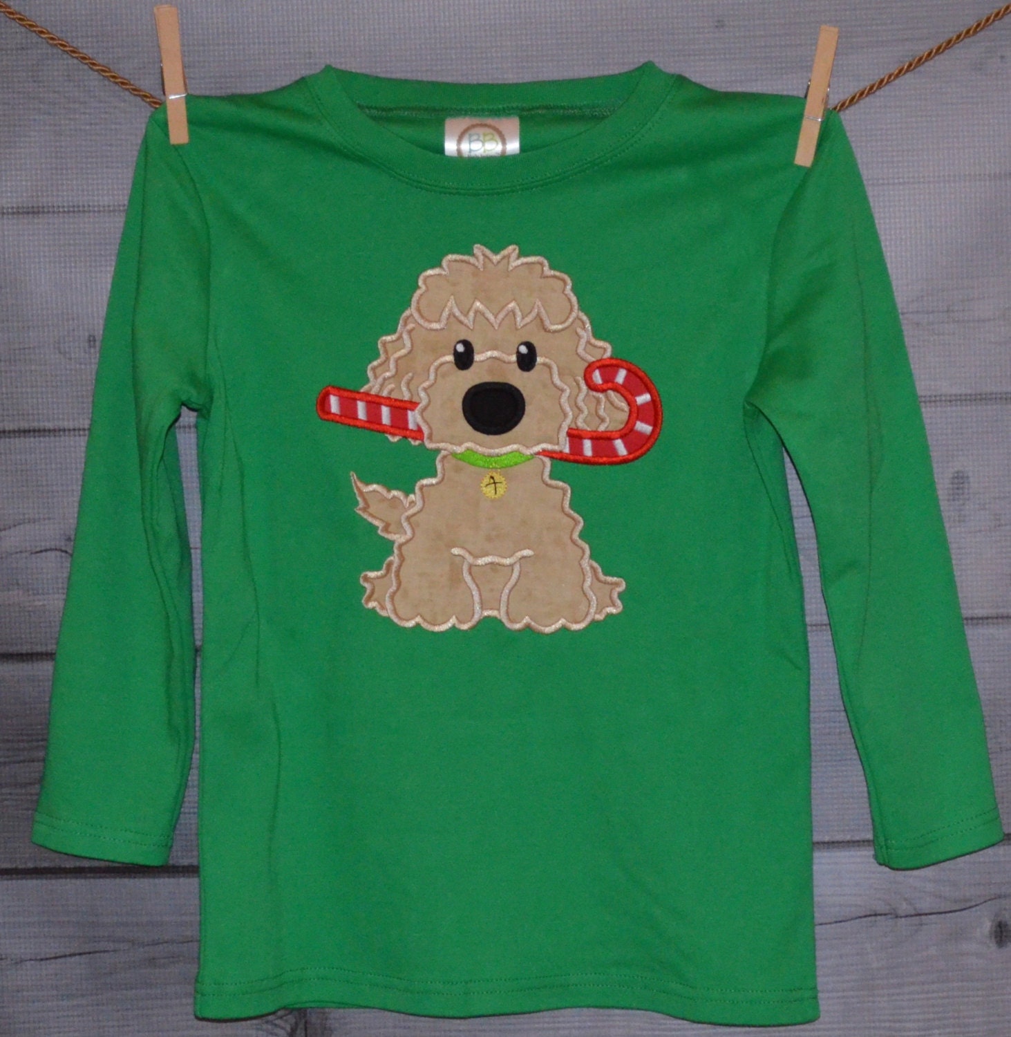 Christmas Dog Candy Cane Applique Shirt Or Bodysuit Child, Baby Adult