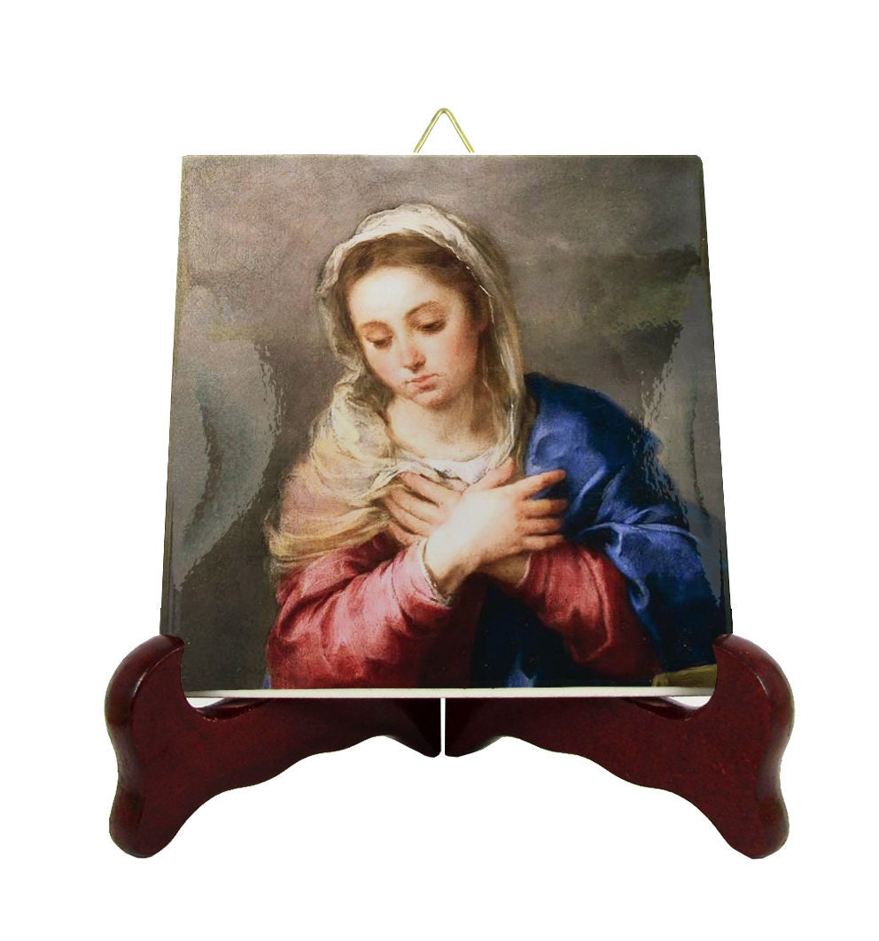 Religious Icons - Blessed Virgin Mary Icon On Tile Mother Art Religious Gifts Catholic Murillo Holy Art
